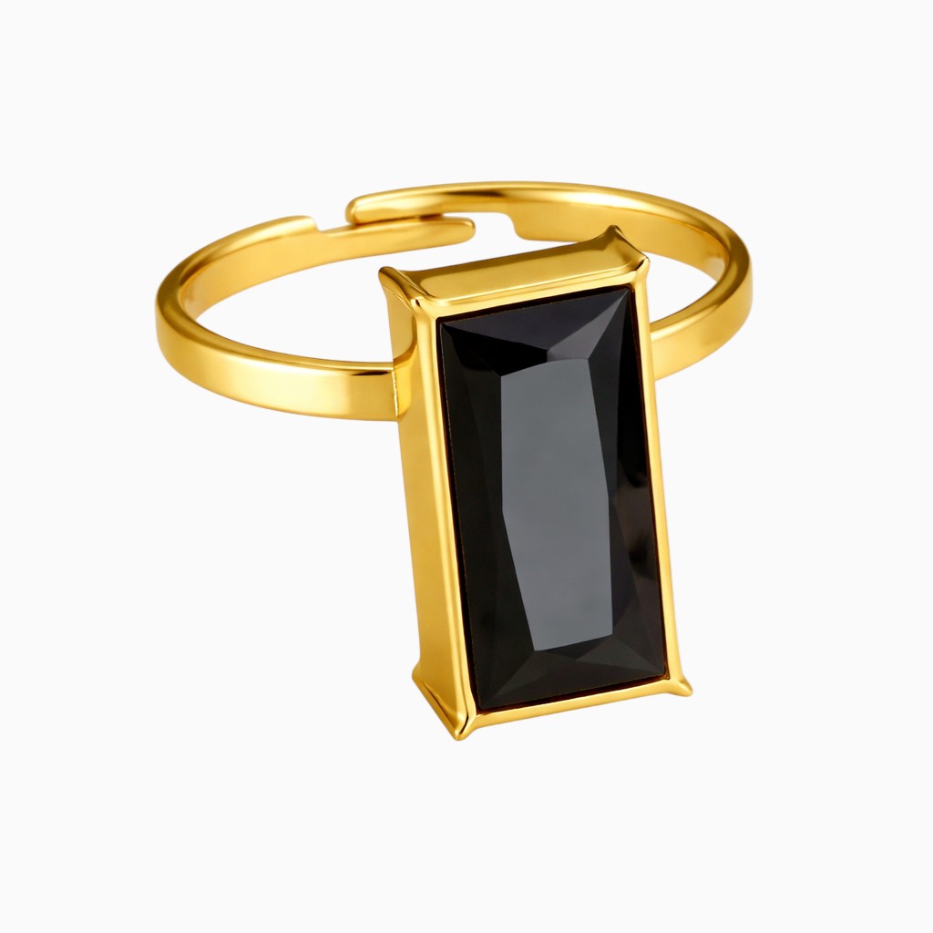 18K Gold Plated Black Stone Adjustable Ring