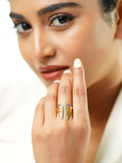 18K Gold Plated Two-Tone Angel Wing Open Ring