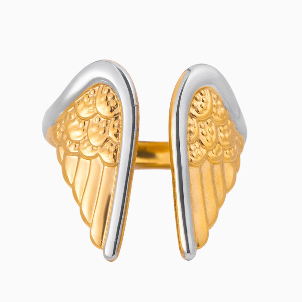 18K Gold Plated Two-Tone Angel Wing Open Ring