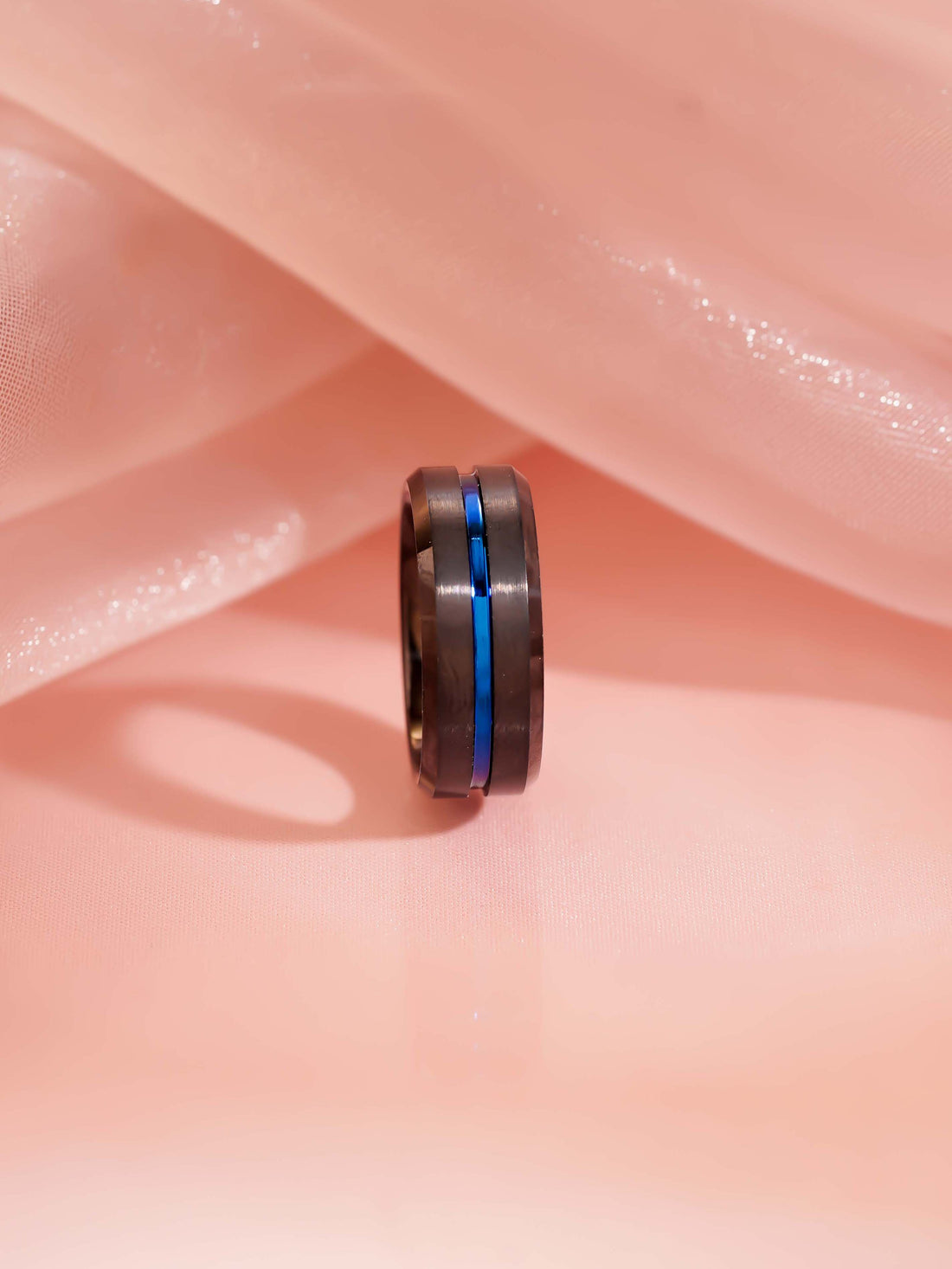 Black Tungsten Men’s Ring with Blue Inlay for Mens