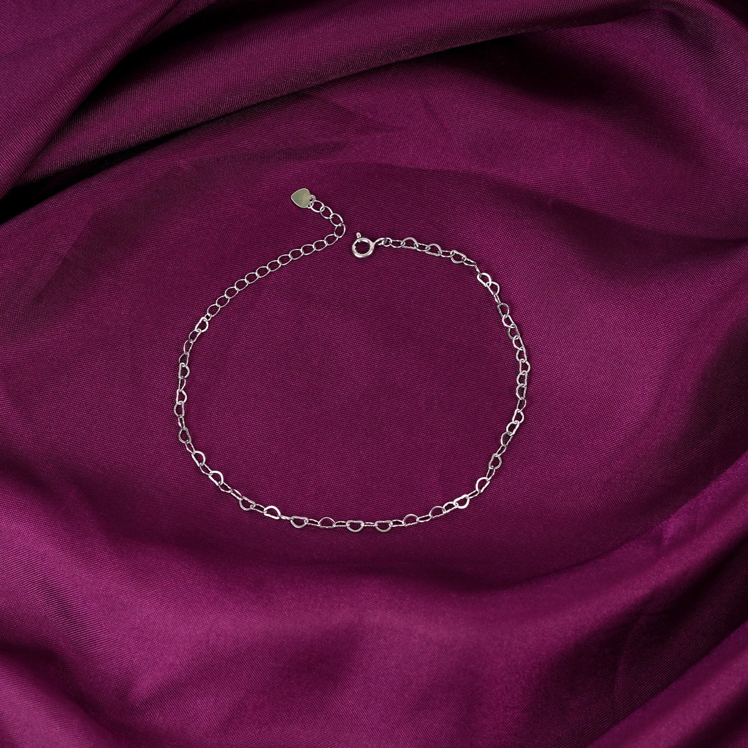 925 Sterling Silver Heart Link Chain Anklet