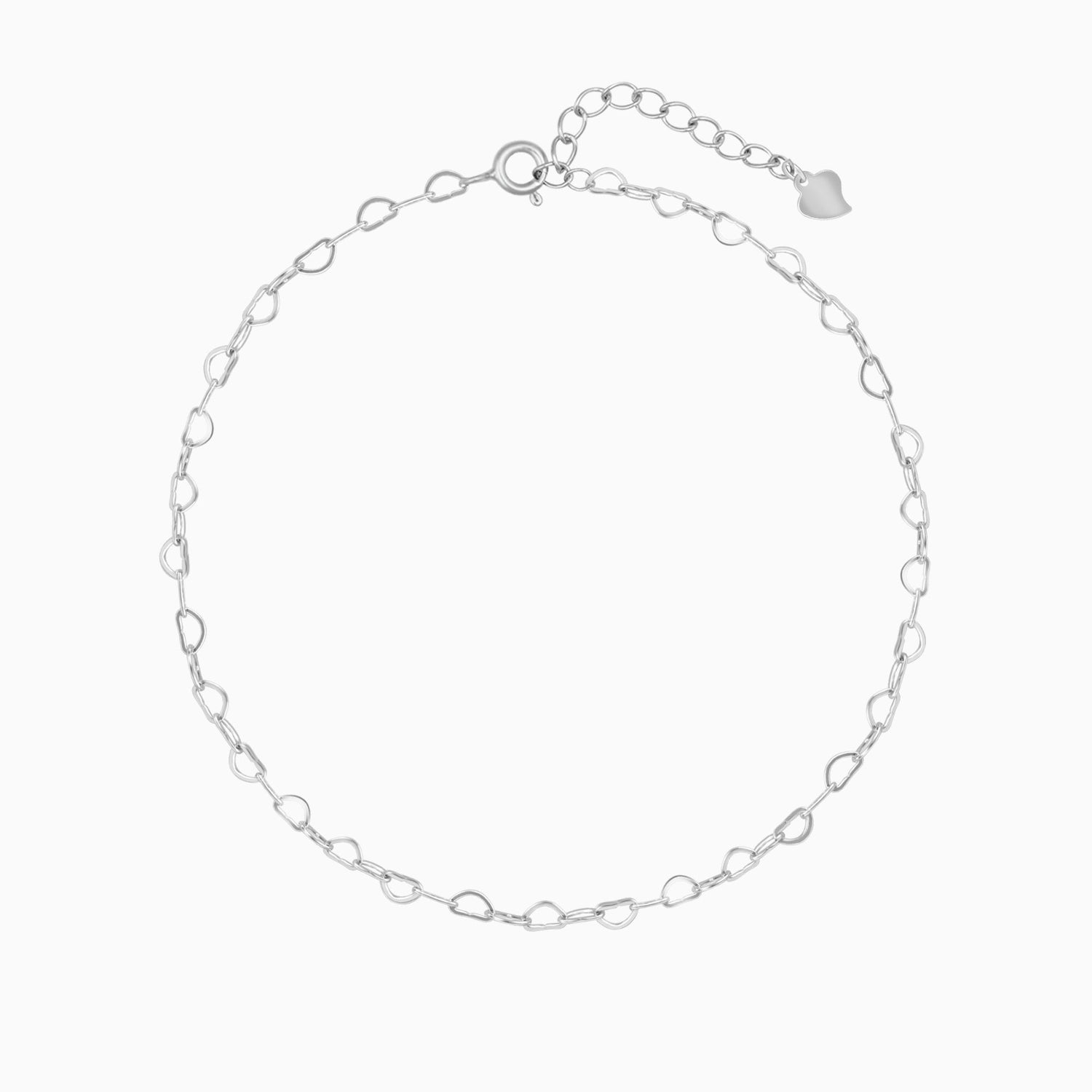 925 Sterling Silver Heart Link Chain Anklet