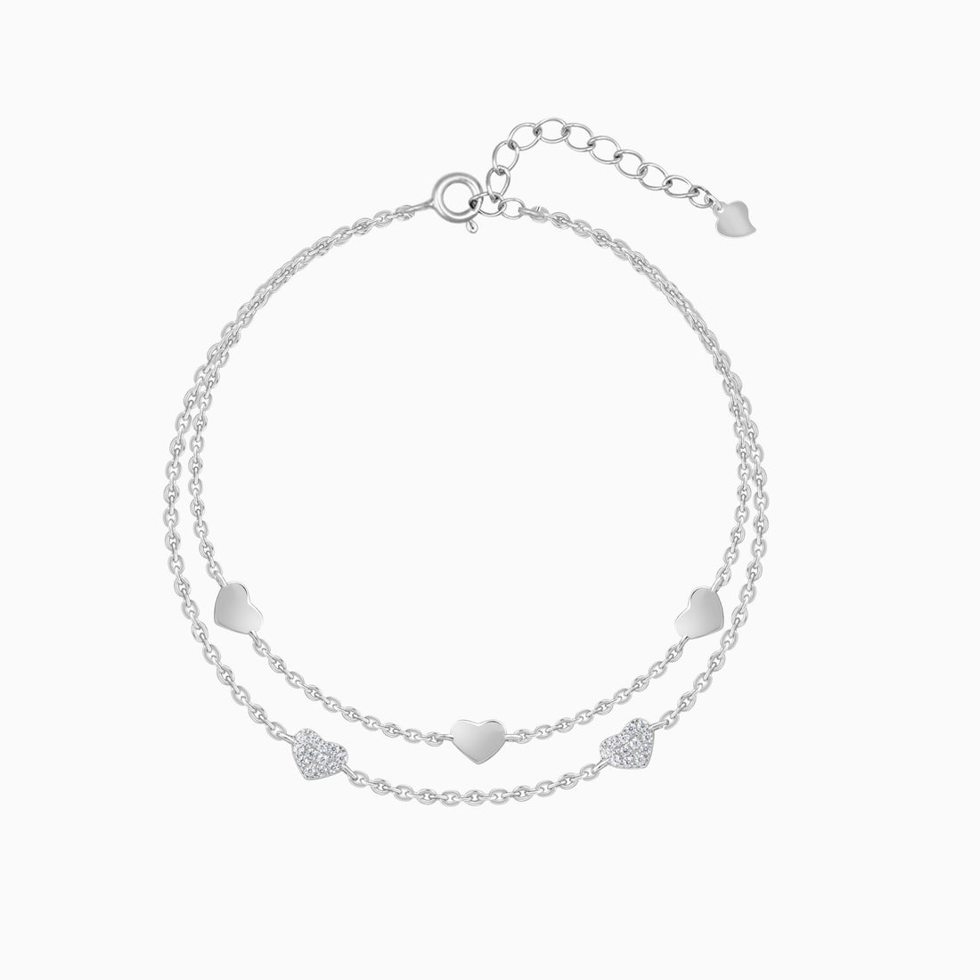 925 Sterling Silver Multi Layered Hearts Chain Bracelet