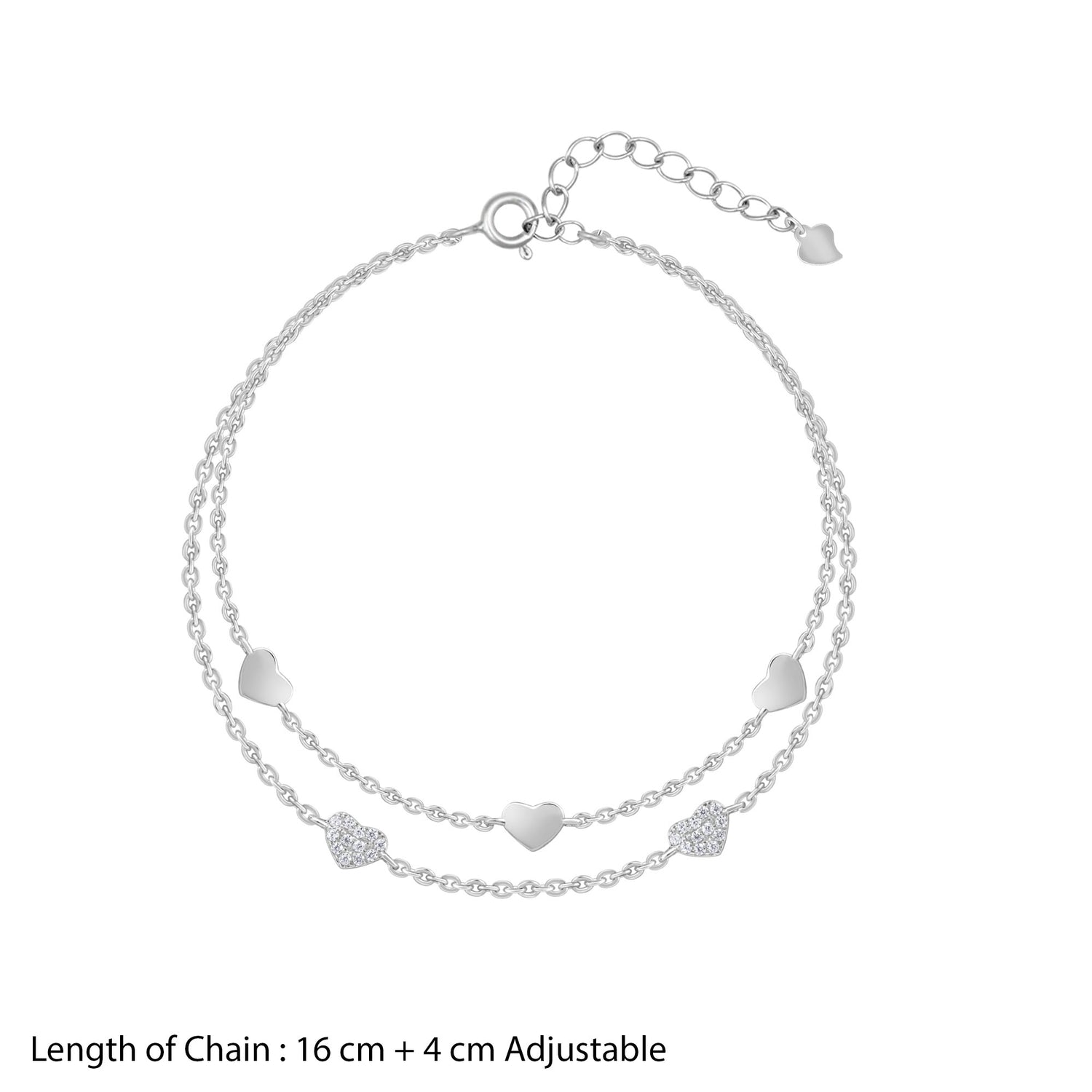 925 Sterling Silver Multi Layered Hearts Chain Bracelet