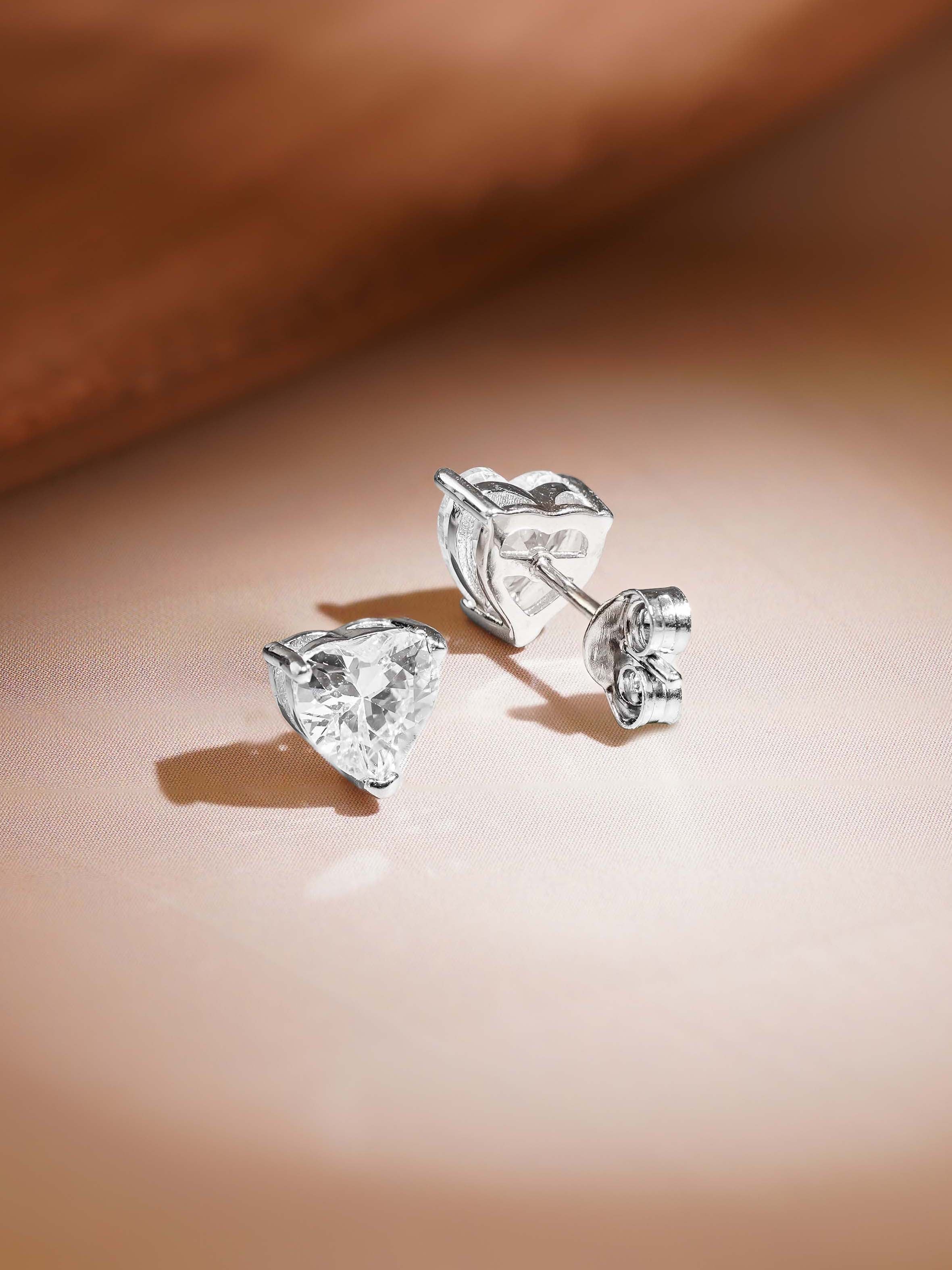925 Sterling Silver Clear Heart Earrings