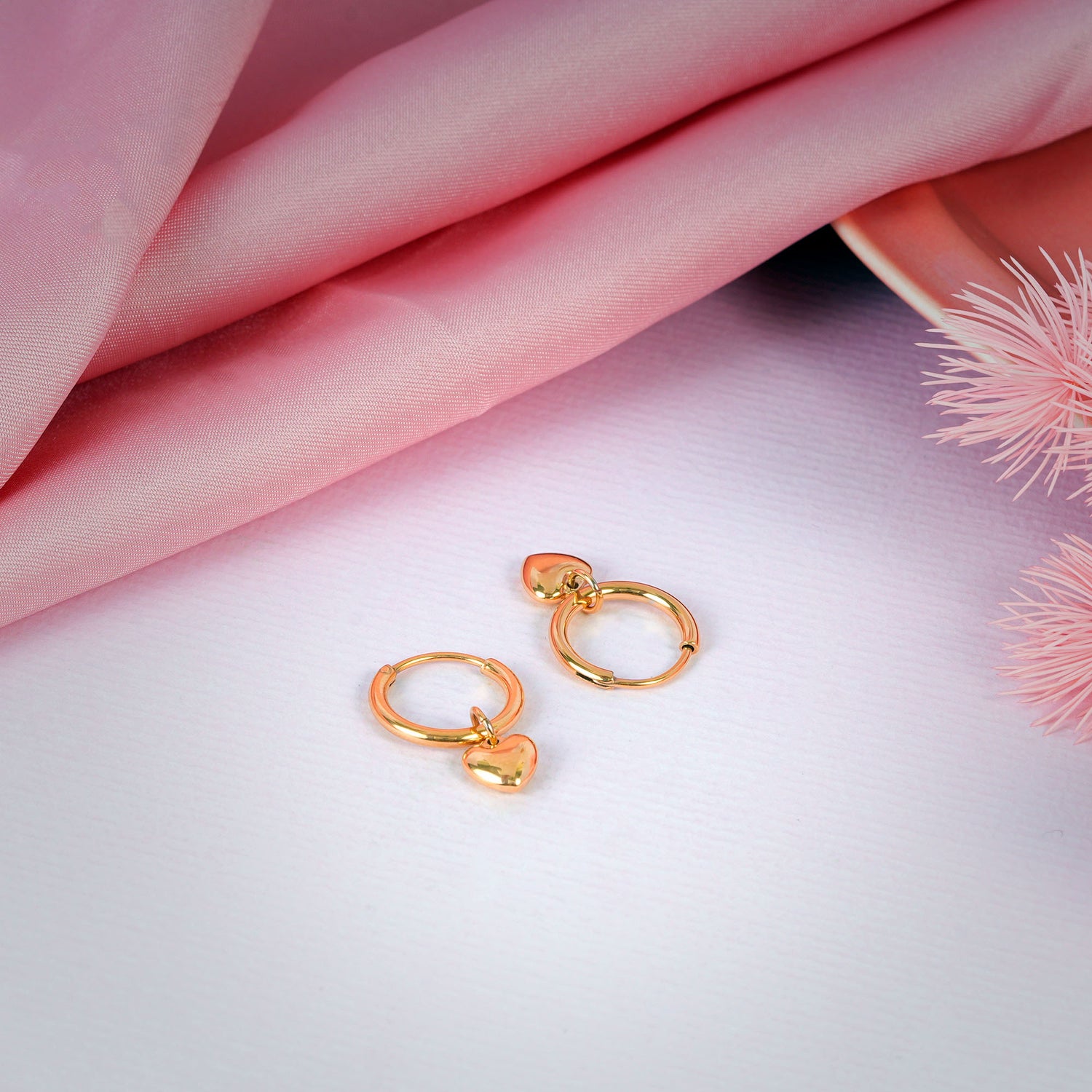 18K Gold Plated Golden Embrace Heart Drop Huggie Earrings