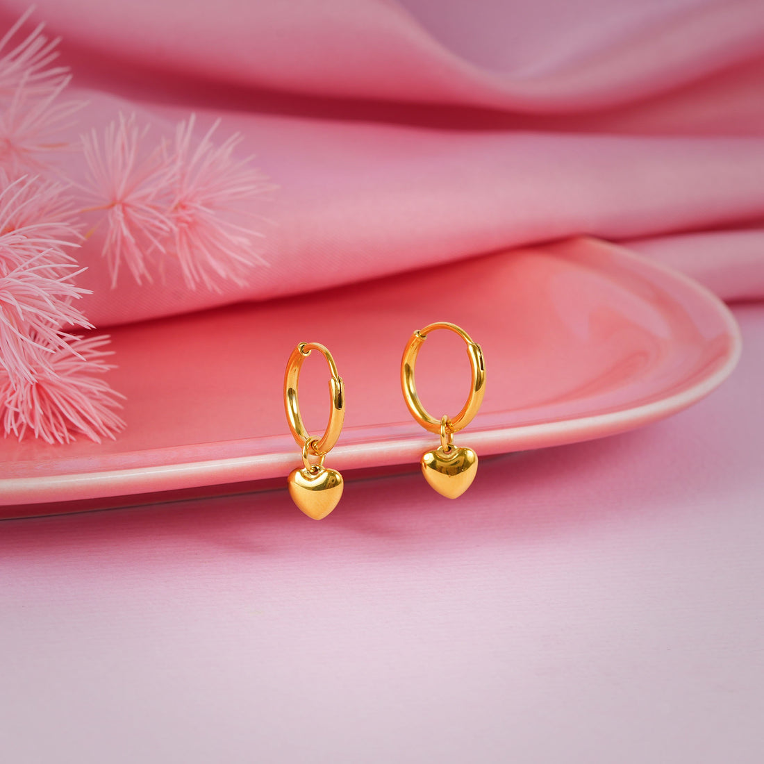 18K Gold Plated Golden Embrace Heart Drop Huggie Earrings