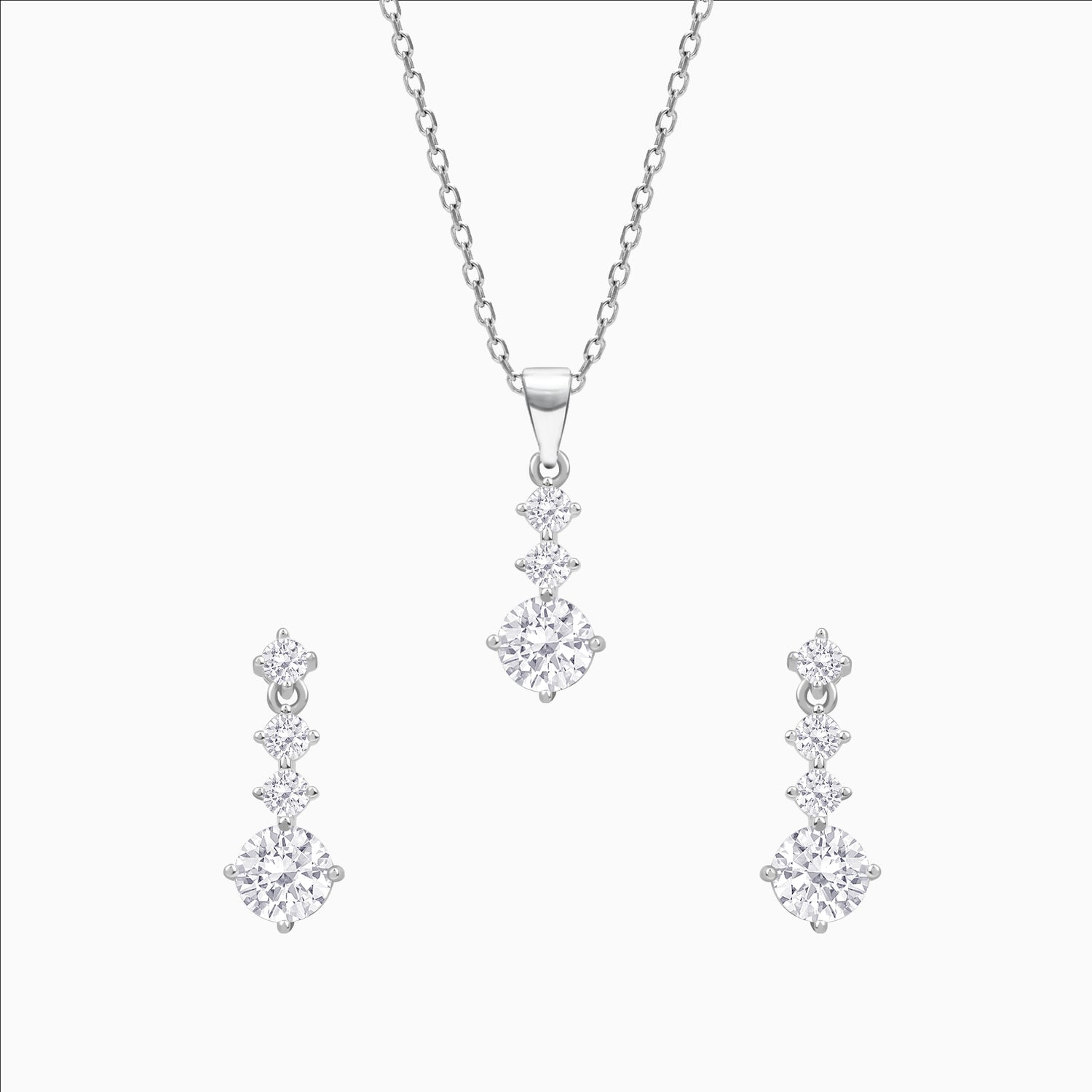 Sterling silver necklace and earrings set with CZ stones