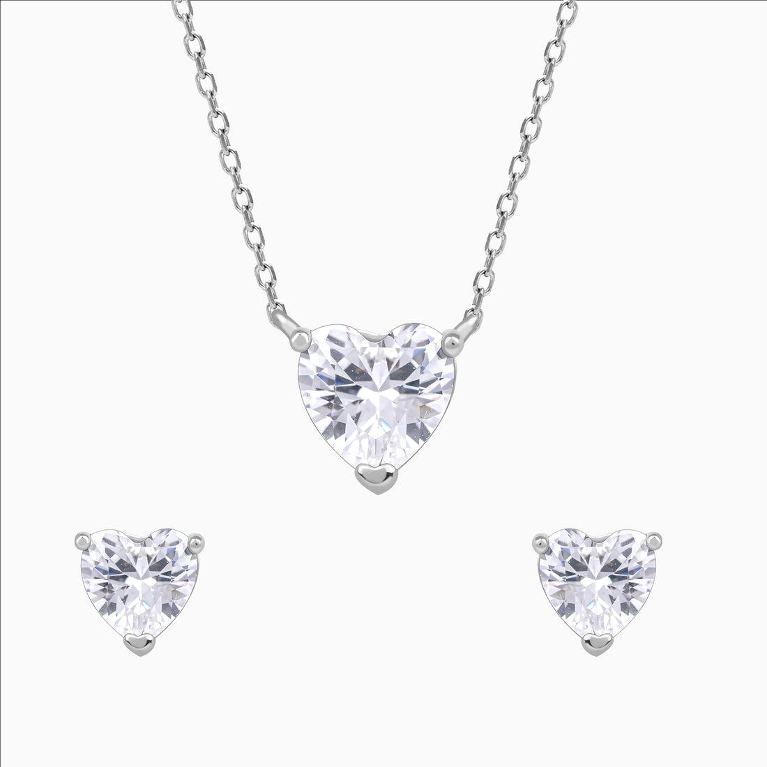 Clear Heart 925 silver necklace and earrings set
