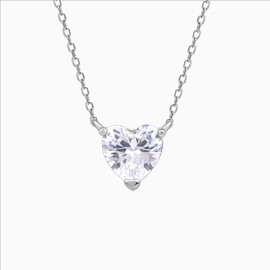 925 Sterling Silver Clear Heart Necklace