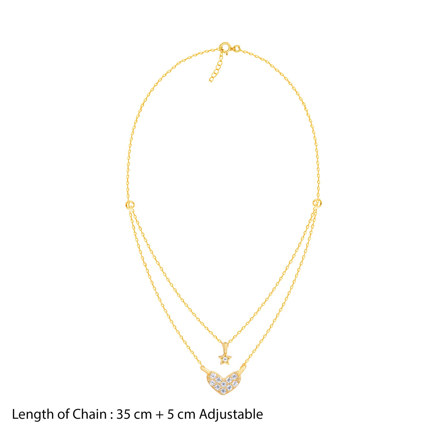 Gold necklace with heart pendant on a white background