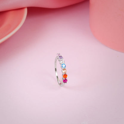 925 Sterling Silver Rainbow Zircon Ring