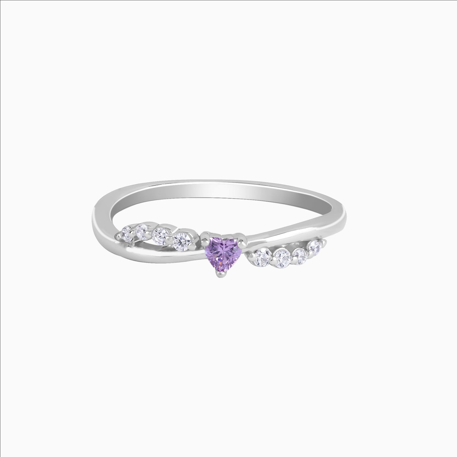 Heart-shaped purple zircon ring in 925 silver