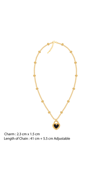 18K Gold Plated Two Sides of Love - Black &amp; White Heart Pendant Necklace