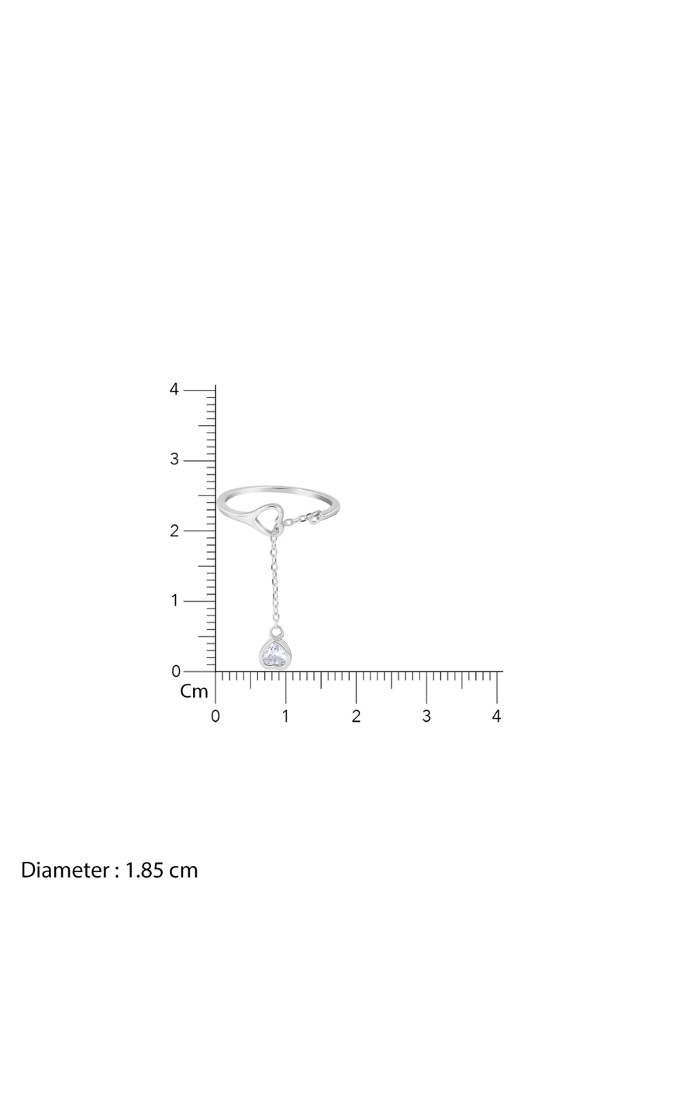 925 Sterling Silver Heart Chain Drop Dangle Adjustable Ring