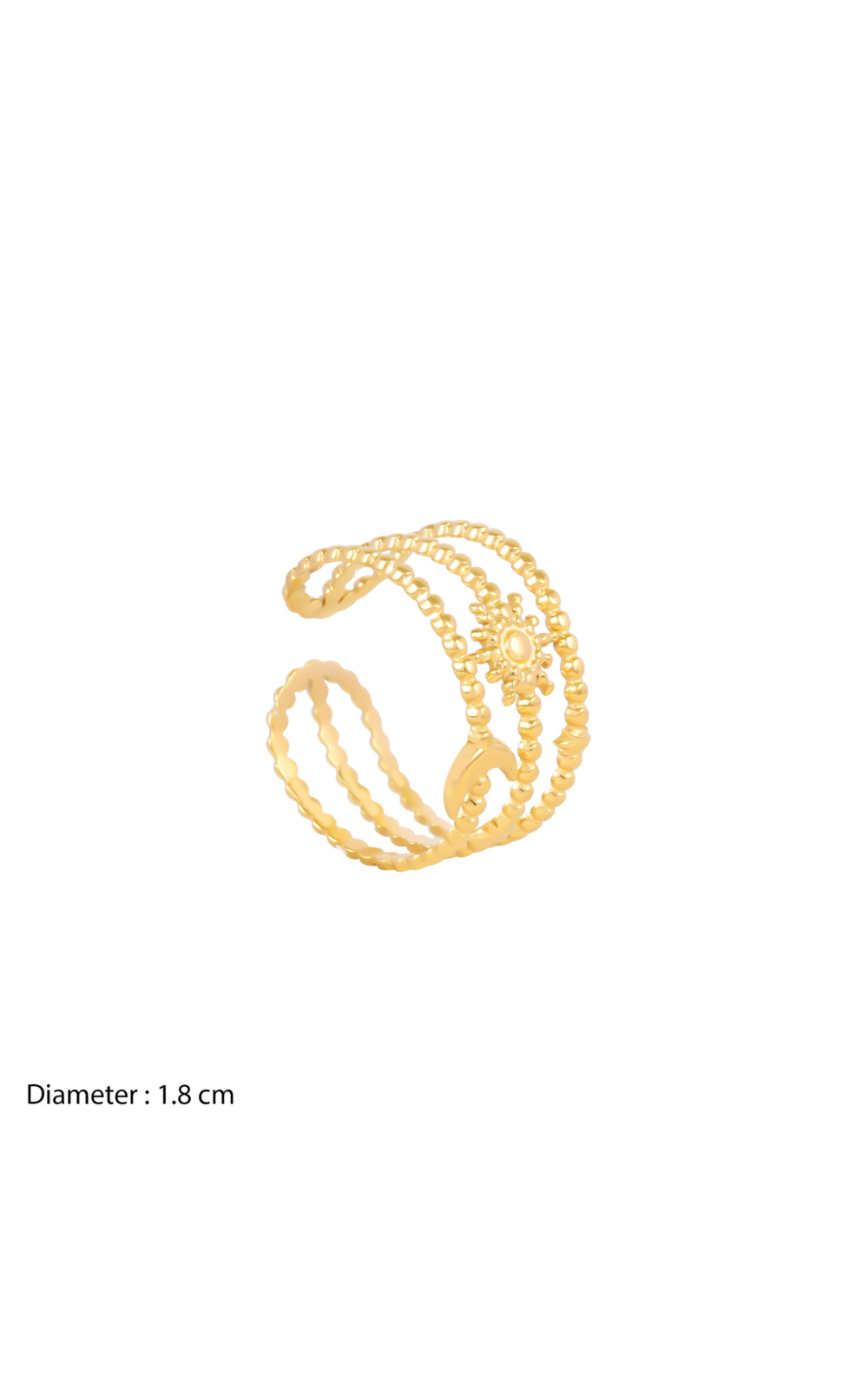 18K Gold Plated Triple Layered Moon &amp; Star Adjustable Ring