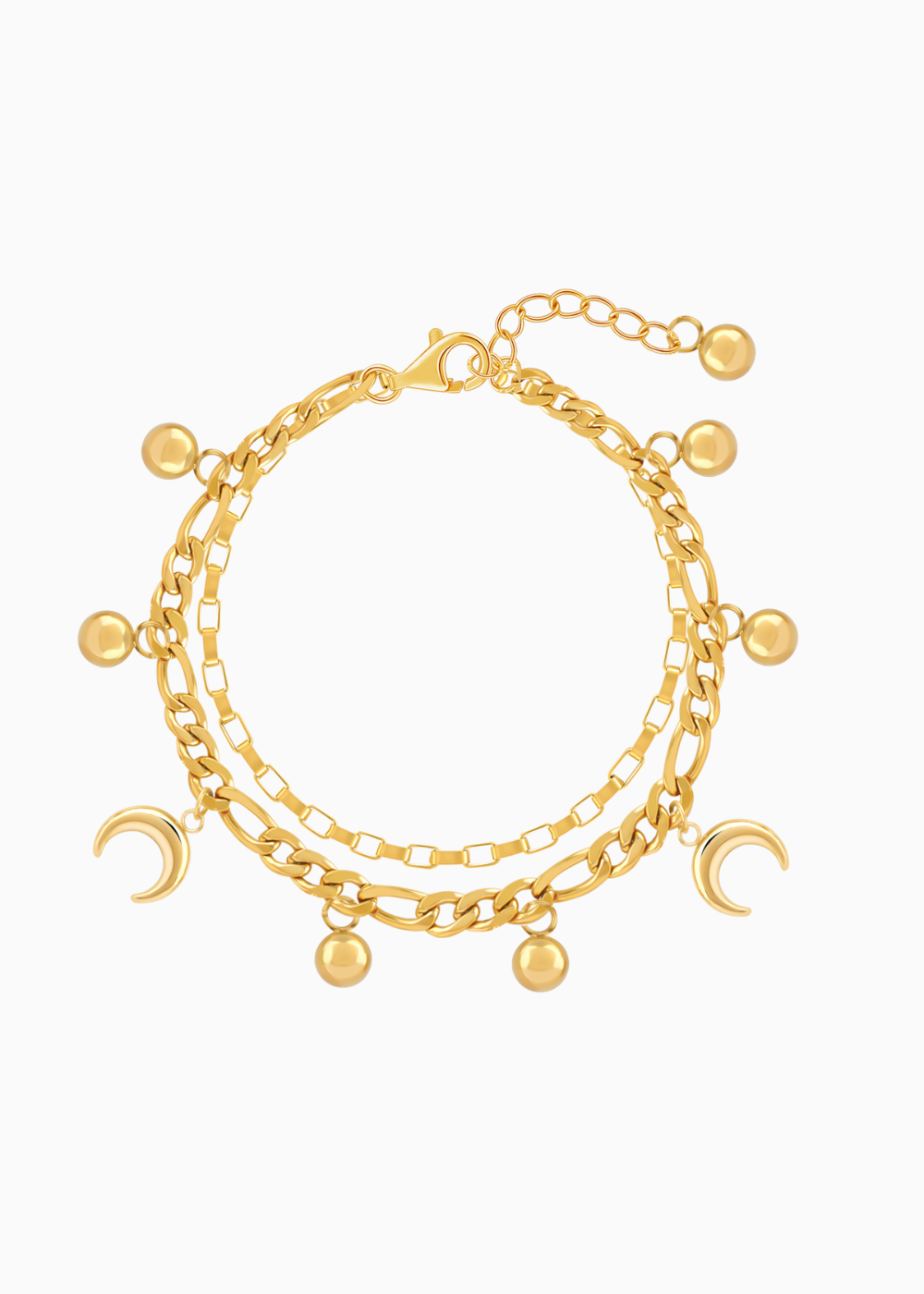 18K Gold Plated Moonlit Dreams Moon Charm Multi Layered Bracelet