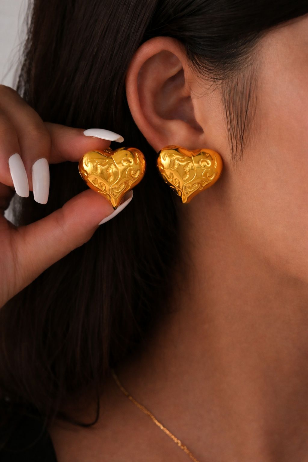 18K Gold Plated Golden Drift Big Heart Stud Earrings