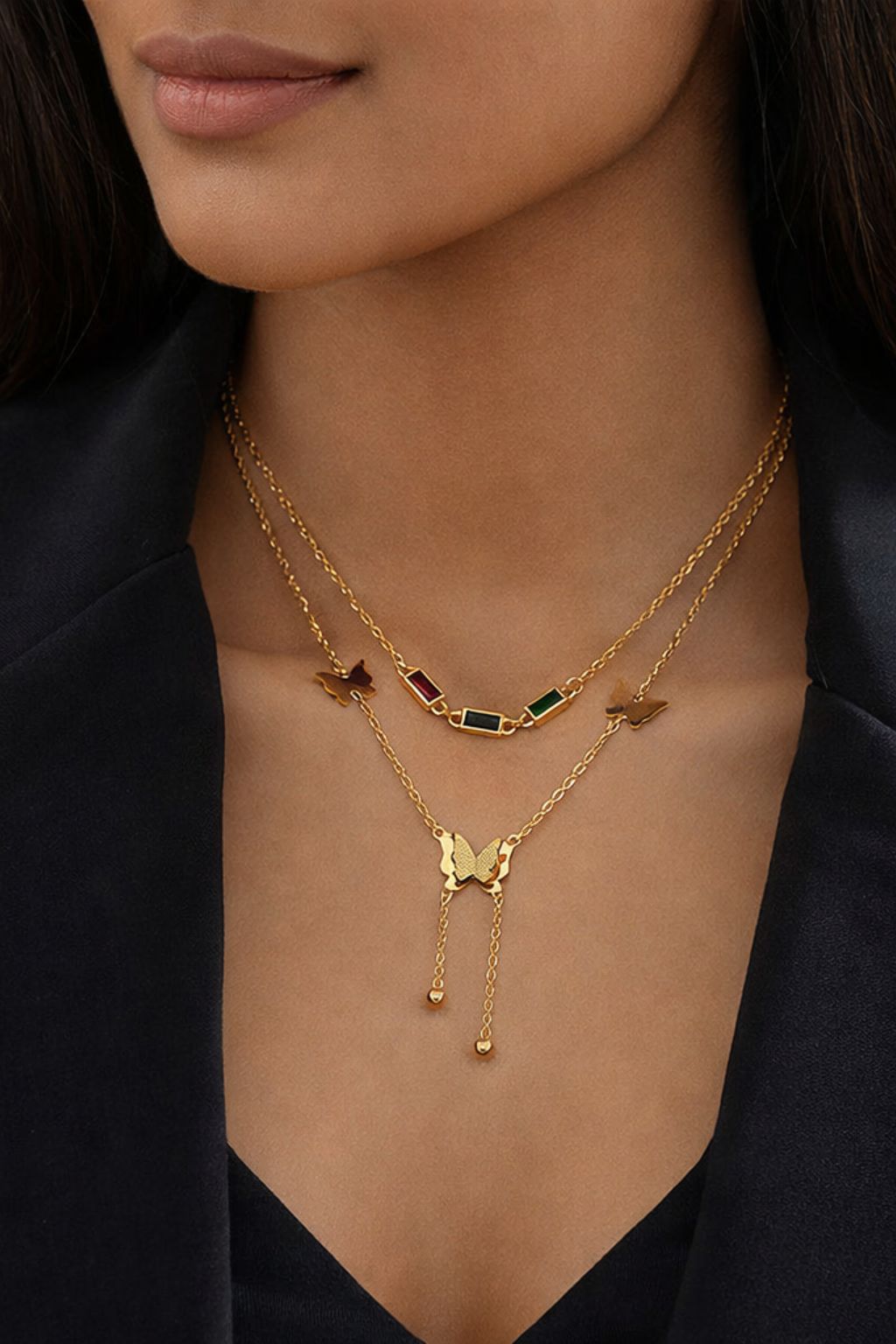 Butterfly Stone Layered Necklace