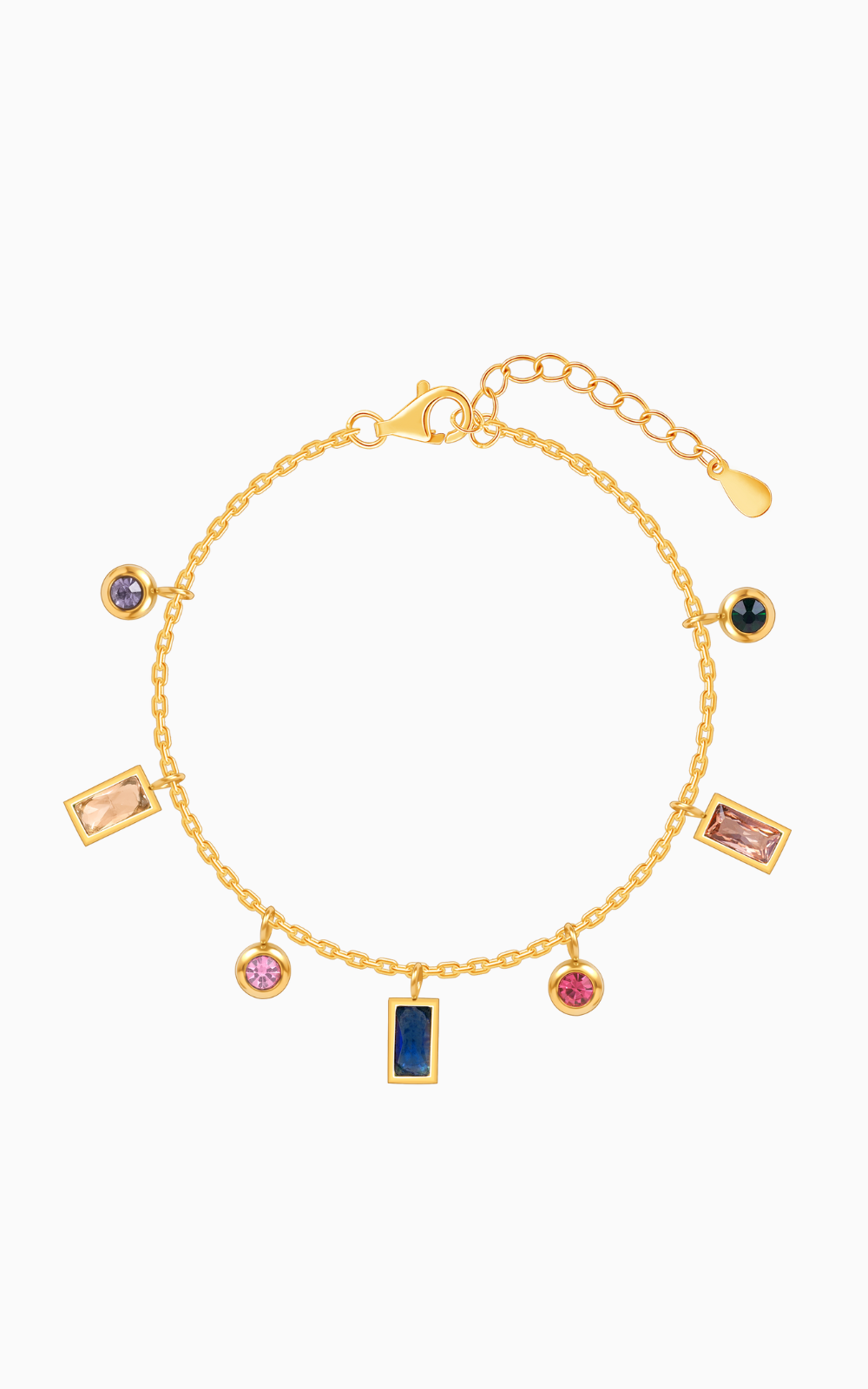18K Gold Plated Golden Glow Multi Color Charms Bracelet