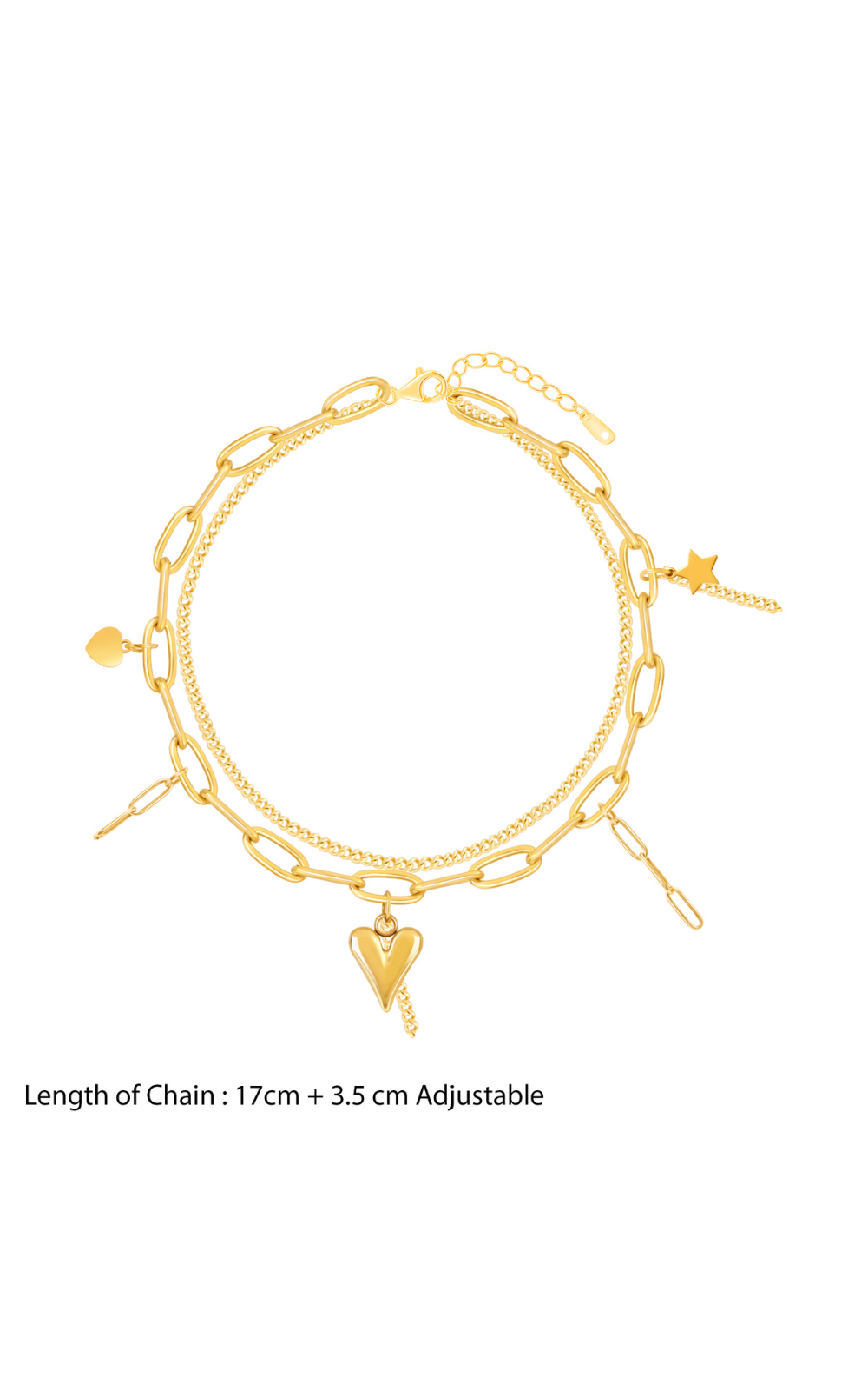 18K Gold Plated Heartstring Layers Heart Charm Bracelet