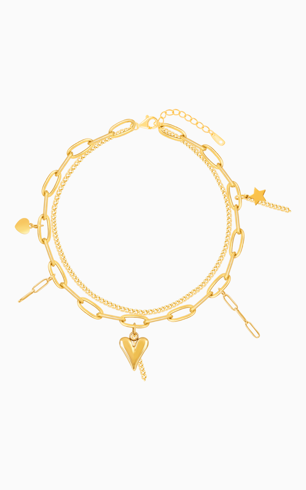 18K Gold Plated Heartstring Layers Heart Charm Bracelet