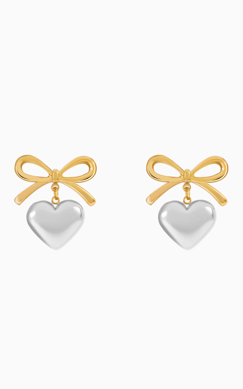 18K Multi Tone Plated Wrapped with Love Heart Bow Earrings - Silver