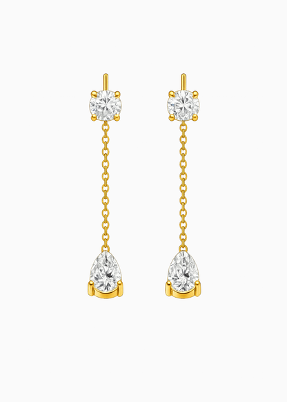 18K Gold Plated Zircon Water Drop Chain Tassel Earrings