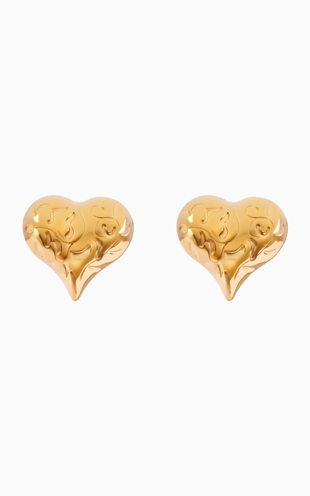 18K Gold Plated Golden Drift Big Heart Stud Earrings