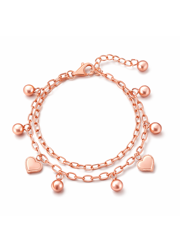 Layered Heart Bracelet Rose Gold