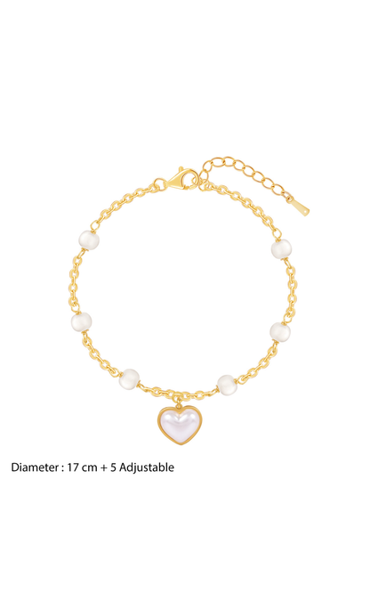 18K Gold Plated Pearl Heart Bracelet