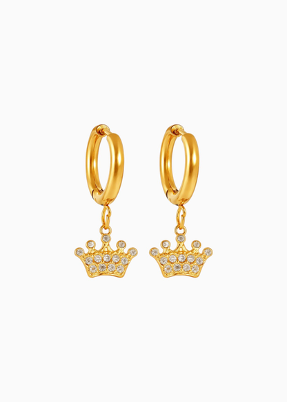 18K Gold Plated Crown Charm Hoop Earrings