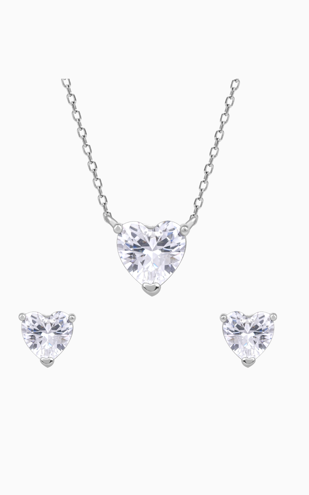 925 Sterling Silver Clear Heart Jewelry Set