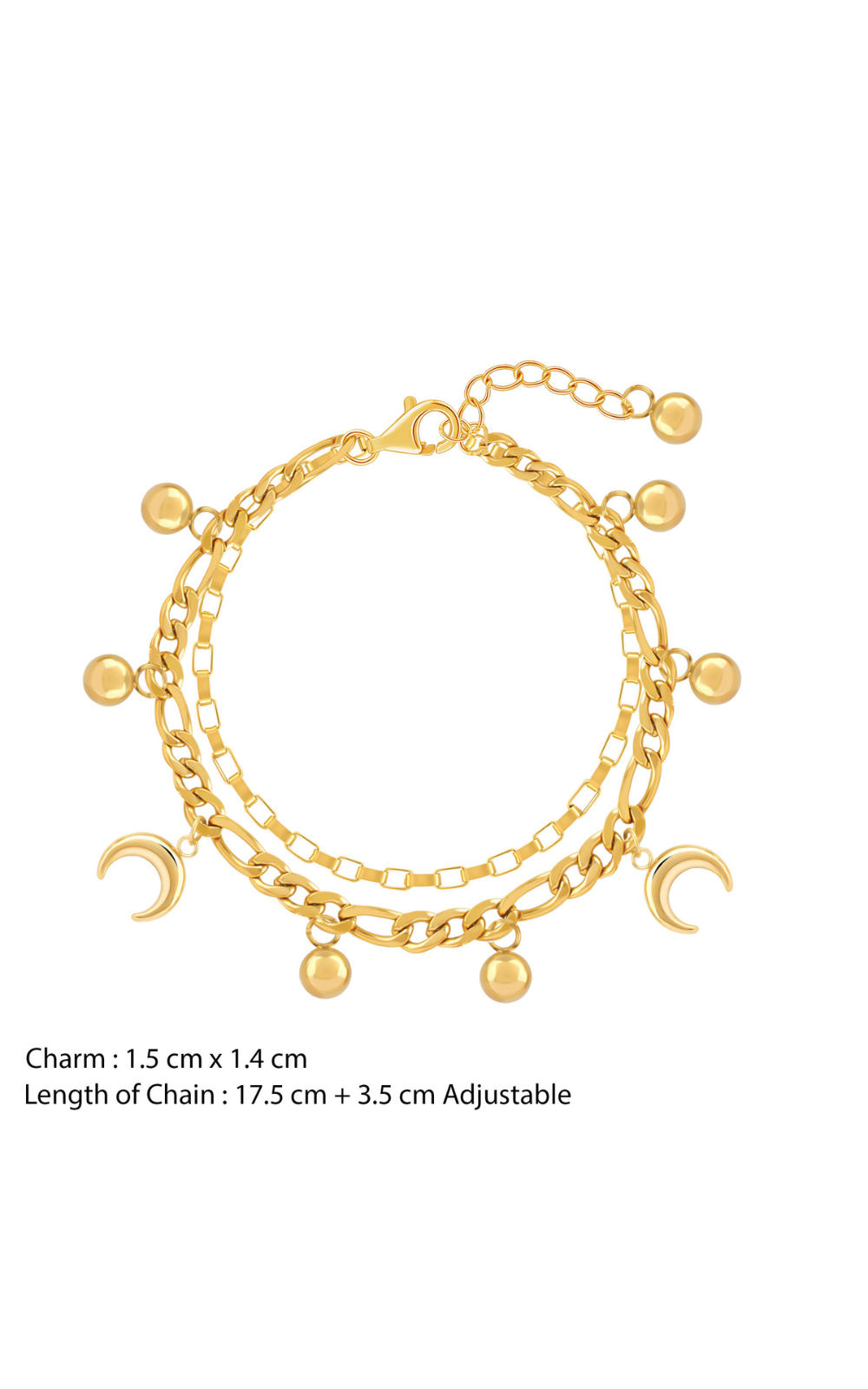 18K Gold Plated Moonlit Dreams Moon Charm Multi Layered Bracelet