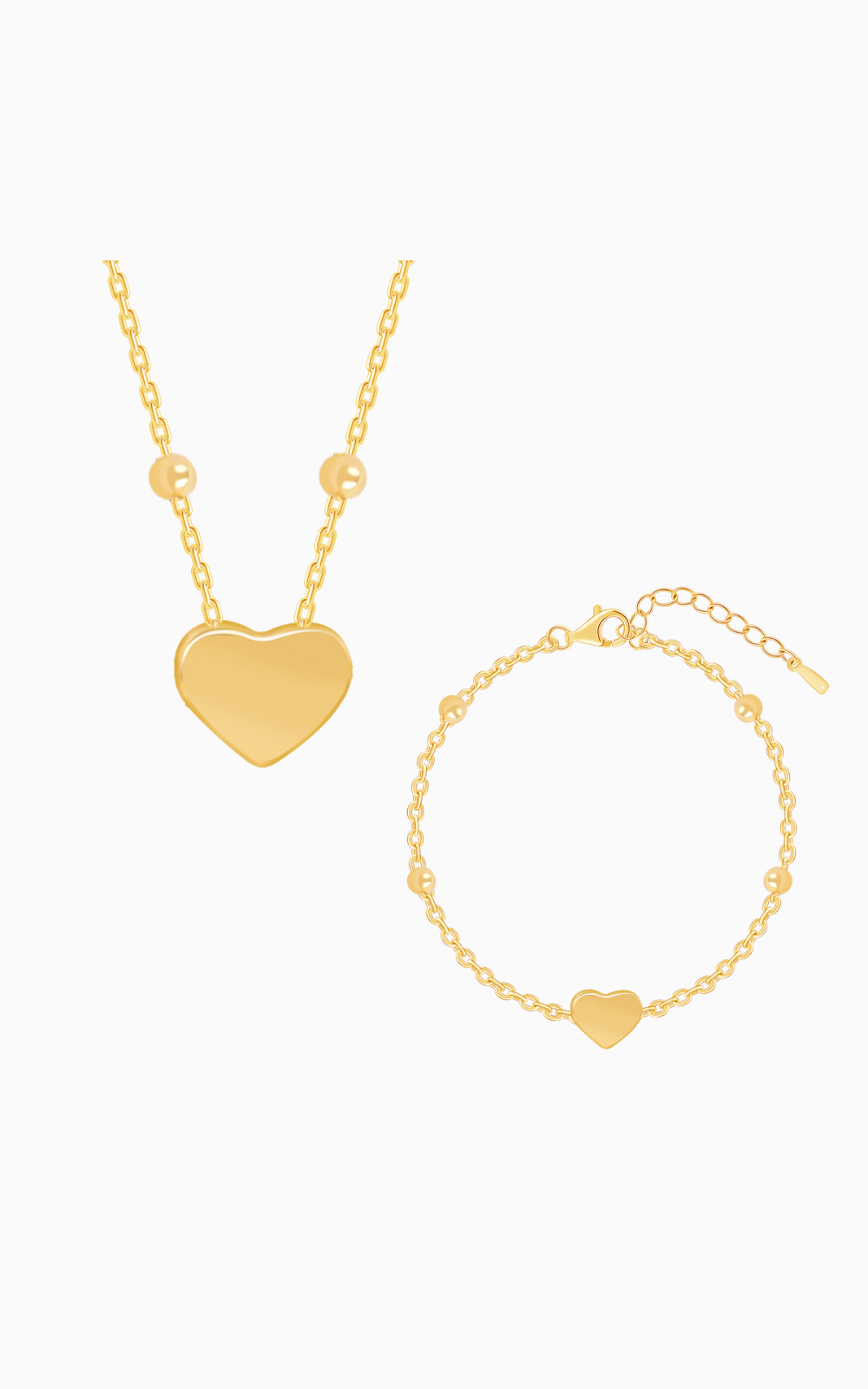 18K Gold Plated Beaded Chain Heart Jewellery Set