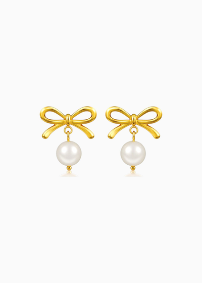 Pearl Bow Stud Earrings