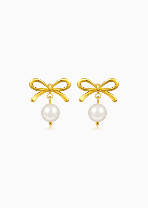 Pearl Bow Stud Earrings