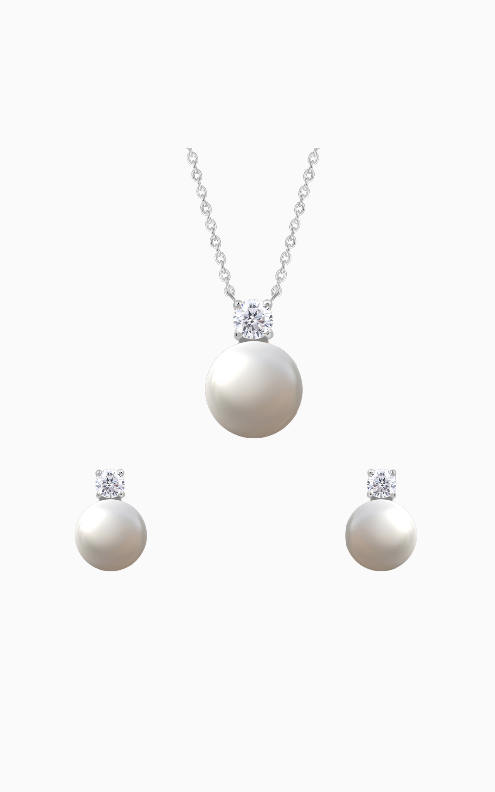 18K White Gold Plated NAITRA Lustrous Bond Pearl Jewellery Set