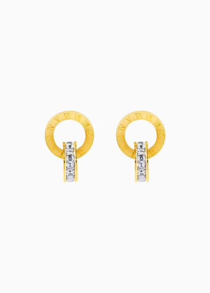 18K Gold Plated Orbit of Grace Gold Double Ring Stud Earrings