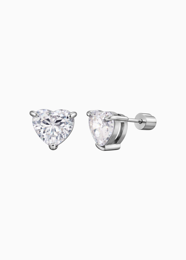 Clear Heart Crystal Studs