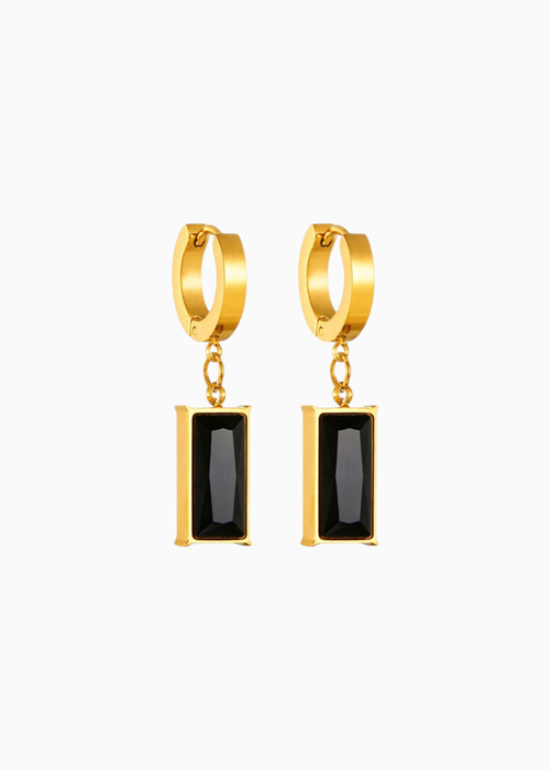 Long Black Stone Hoops