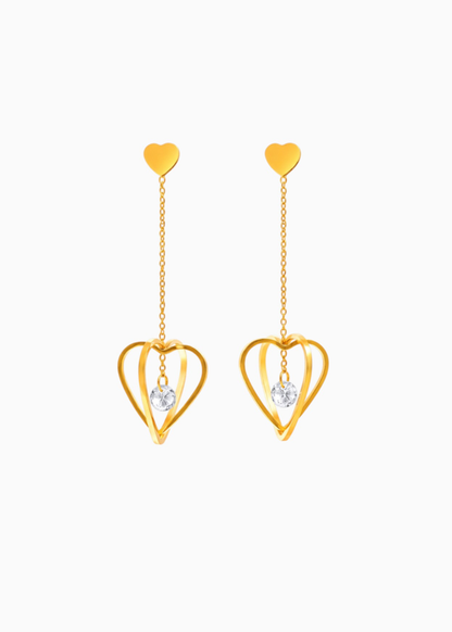 18K Gold Plated Glittering Heart CZ Dangle Earrings