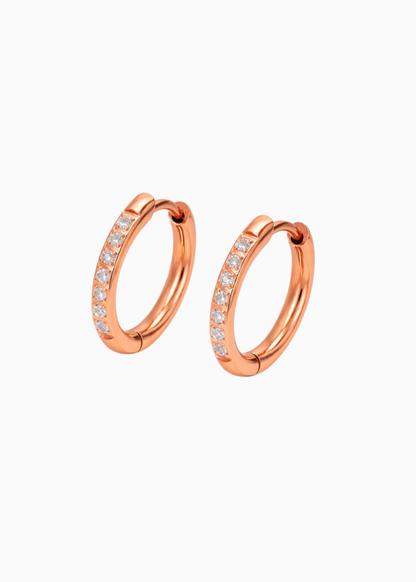 18K Gold Plated Elegant CZ Studded Small Hoop Earrings - Rose Gold