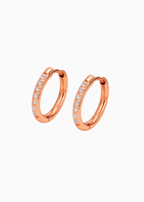 Pave Crystal Huggies Rose Gold