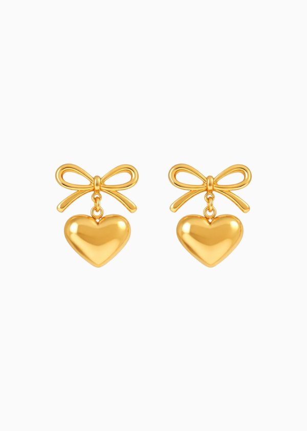 Heart Bow Earrings Gold