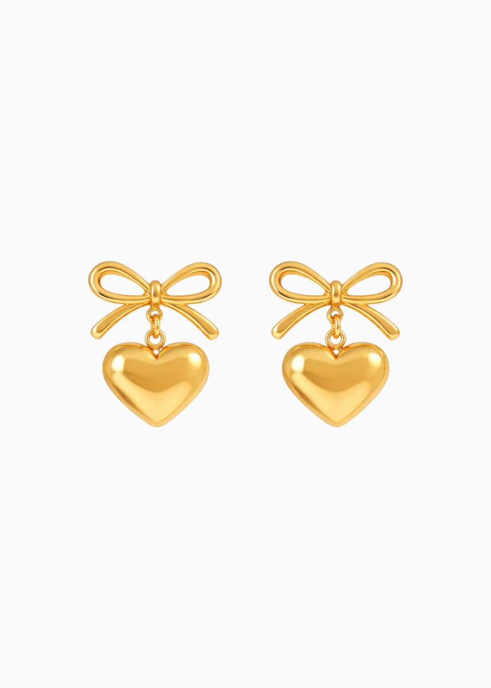 18K Gold Plated Wrapped with Love Heart Bow Earrings - Gold