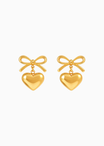 Heart Bow Earrings Gold