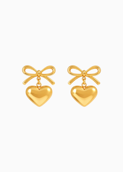 18K Gold Plated Wrapped with Love Heart Bow Earrings - Gold