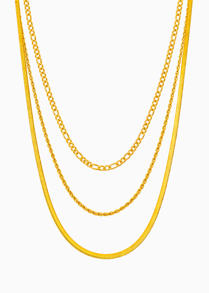 Three Layer Necklace Figaro, Rope &amp; Snake Chains