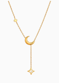 18K Gold Plated Moon & Star Lariat Necklace